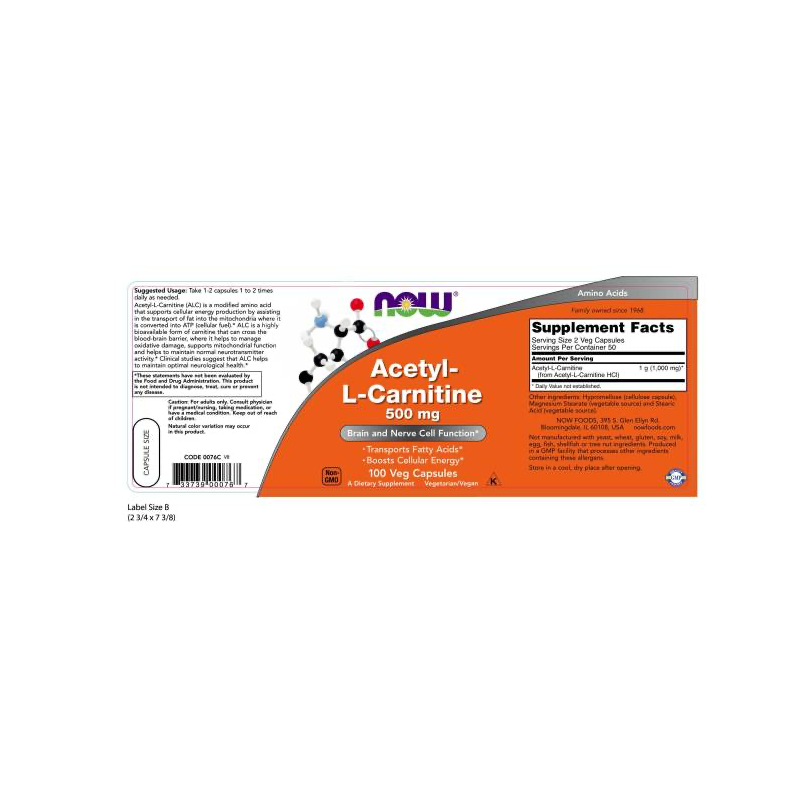 ACETYL L-CARN 500mg 100 VCAPS