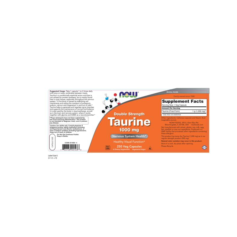 TAURINE 1000mg 250 VCAPS